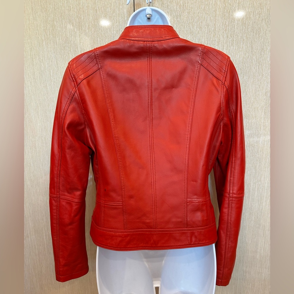Derimod EXPO Red Leather Women's Jacket - Size M. Moto Biker Cafe Racer - Picture 2 of 11